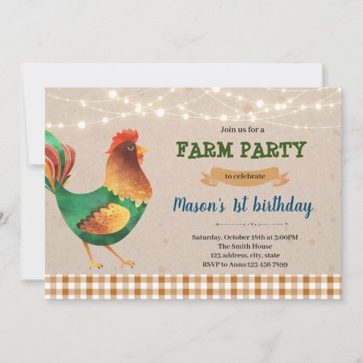 チキンファーム納屋周囲の庭シャワー招待状 招待状 (正面)