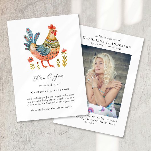 チキンフォト悔やみや弔慰葬儀記念 サンキューカード
