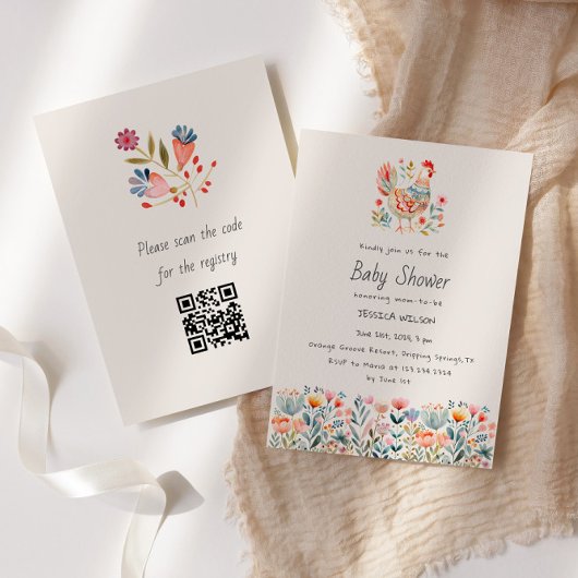 チキンフォークカラフルガールボーイベビーシャワー 招待状