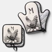 チキンヘンエッグズカントリーファームモノグラム 鍋つかみ&鍋敷きセット (正面/裏面)