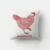 チキンヘンパーソナライズされた赤と白 クッション (正面)