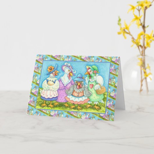 チキンヘンパーティー、国の羽毛の友空白の達 カード (黄色い花)