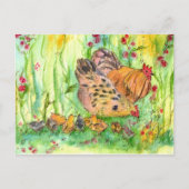 チキンヘンファミリーバードウォーター絵画カラー ポストカード (正面)