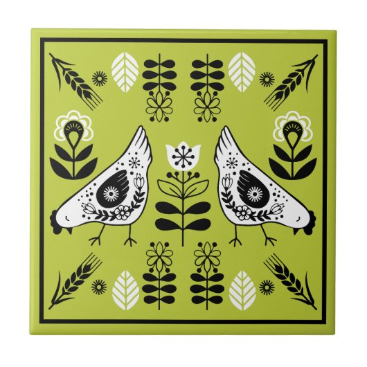 チキンヘンフォークアート タイル (正面)