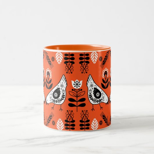 チキンヘンフォークアート ツートーンマグカップ (中央)