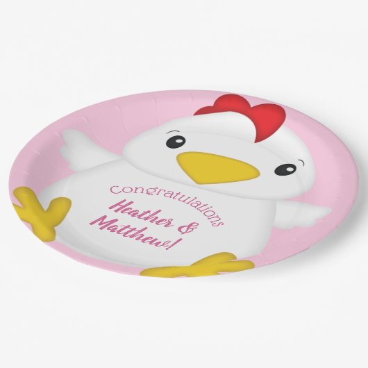 チキンベビーシャワーピンク ペーパープレート (アングル)