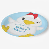 チキンベビーシャワーブルー ペーパープレート (アングル)