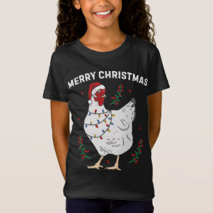 チキンメリークリスマスおもしろいサンタハットチキンリー Tシャツ