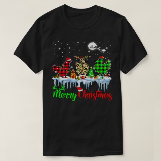 チキンメリークリスマストナリーサンタ小妖精や小人プレイドC Tシャツ (デザイン正面)
