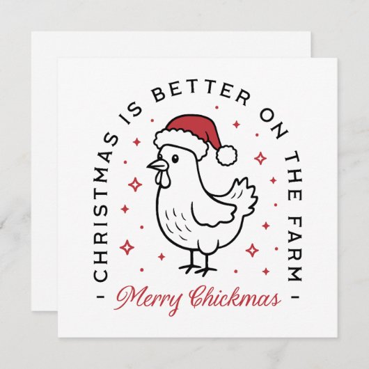 チキンメリークリスマスファームカントリーおもしろい引用文 シーズンカード (正面/裏面)
