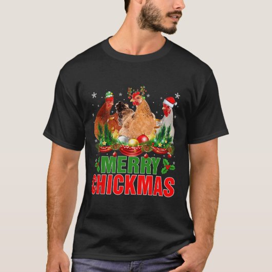 チキンメリーマチキンサンタハット農家クリスマ Tシャツ (正面)