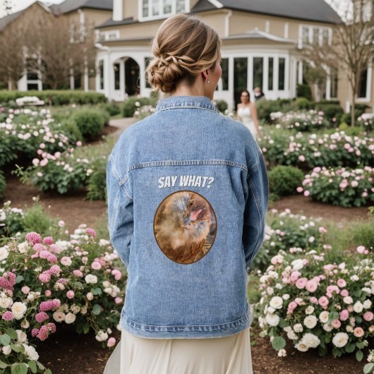 チキンユーモアのある頭プレースホルダフォト デニムジャケット (ウェディング裏面)