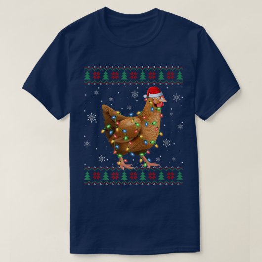 チキンラバークリスマスライトサンタ醜いチキンクリス Tシャツ (デザイン正面)