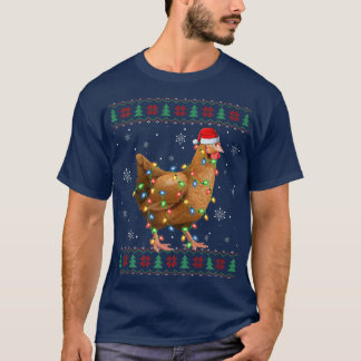 チキンラバークリスマスライトサンタ醜いチキンクリス Tシャツ