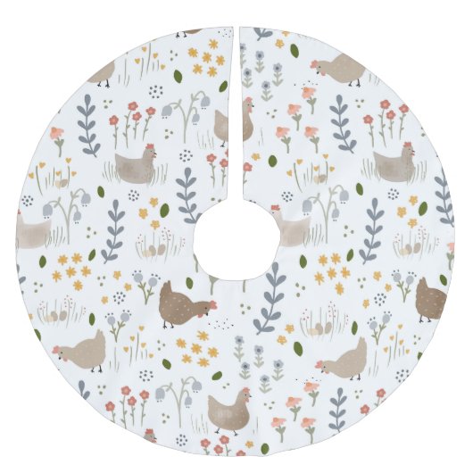 チキンラバーズフローラクリスマスホリデー ブラッシュドポリエステルツリースカート (正面)