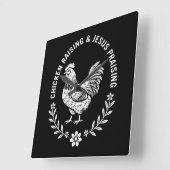 チキンレイジング&イエズスの賛美 スクエア壁時計 (傾斜)