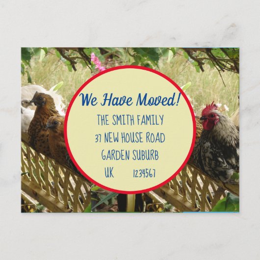 チキンロースター新しい住所はがき移動する ポストカード (正面)