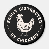 チキン好きの引用文は簡単に鶏に気を散らす マグネット (正面)