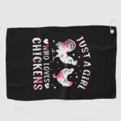 チキン好き |鶏を愛する女の子 ゴルフタオル (横)