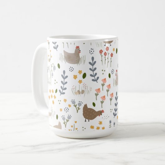 チキン愛好家ファルミヤードアニマルかわいらしフローラ コーヒーマグカップ (正面左)