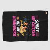 チキン愛好家 |私のチキン食べの宿題 ゴルフタオル (横)