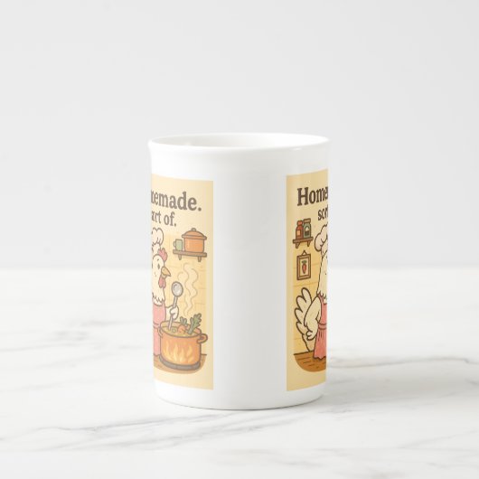 チキン料理スーッおもしろいプ – キッチンヘンデザイン ボーンチャイナマグカップ (正面)