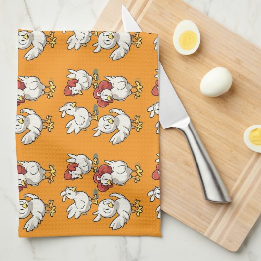 チキン模様 キッチンタオル (四つ折り)