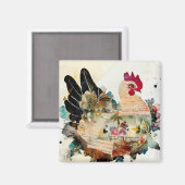 チキン混合メディアアートコラージマグネット マグネット (正面/裏面)