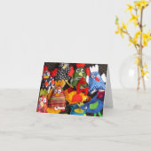 チキン熱狂するフィンガーパペットクラフトノテカード カード (黄色い花)