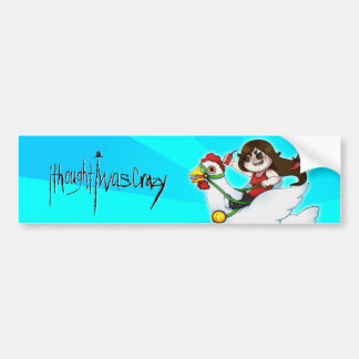 チキン熱狂するライドとロゴのバナー バンパーステッカー