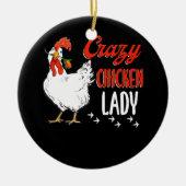チキン熱狂するレディーウィメンズ農業農家 セラミックオーナメント (正面)