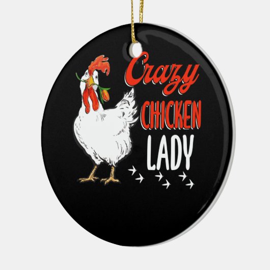 チキン熱狂するレディーウィメンズ農業農家 セラミックオーナメント (左)