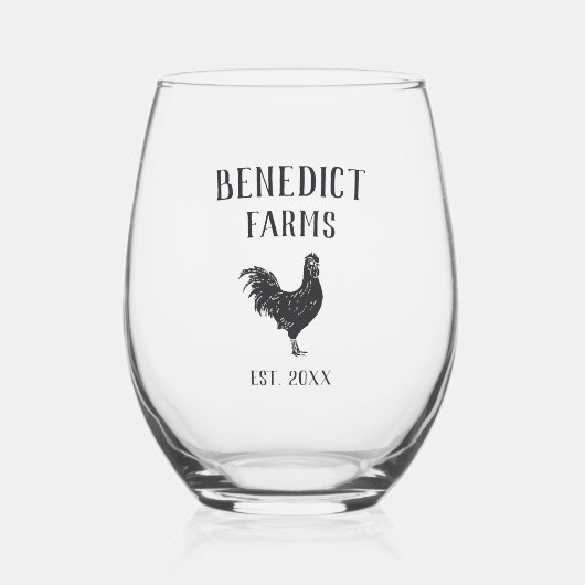 チキン素朴グパーソナライズされたファーム名 ステムなしワイングラス (正面)