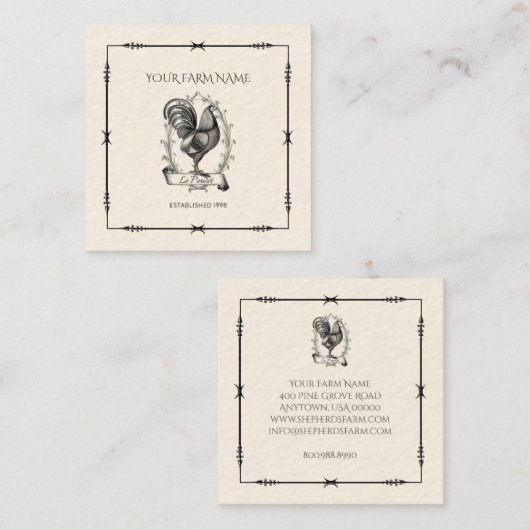 チキン素朴ファームロゴ四角ビジネスカード スクエア名刺 (正面/裏面)