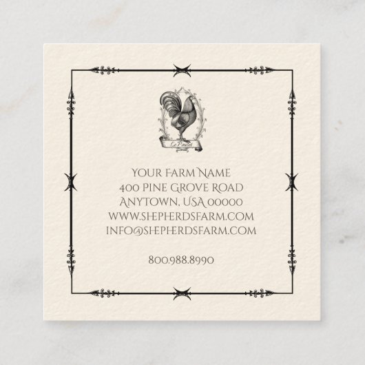 チキン素朴ファームロゴ四角ビジネスカード スクエア名刺 (裏面)