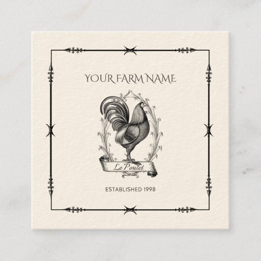 チキン素朴ファームロゴ四角ビジネスカード スクエア名刺 (正面)