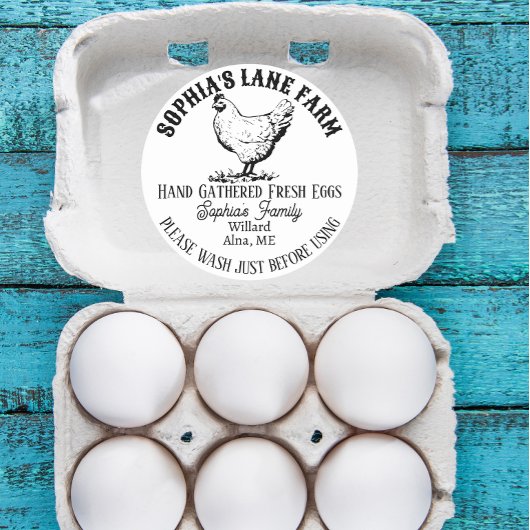 チキン素朴モダンイラストレーション付きファーム名 ラウンドシール