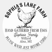 チキン素朴モダンイラストレーション付きファーム名 ラウンドシール (正面)