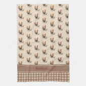 チキン素朴モノグラムの国チェック |名前 キッチンタオル (縦)