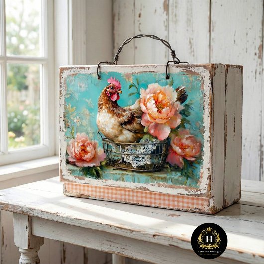 チキン素朴ワイヤーバスケット桃の牡丹デコパージュ 薄葉紙