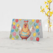 チキン誕生日パーティー カード (黄色い花)