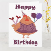 チキン誕生日 カード (黄色い花)