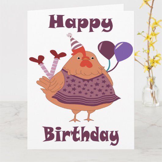 チキン誕生日 カード (黄色い花)