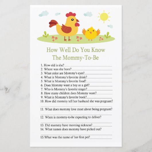 チキン赤ちゃんシャワーのゲームをどれだけ知っているか (正面)