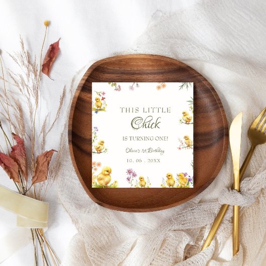 チキン1歳の誕生日このシックは1人の誕生日 スタンダードカクテルナプキン