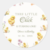 チキン1歳の誕生日このシックは1人の誕生日 ラウンドシール (正面)