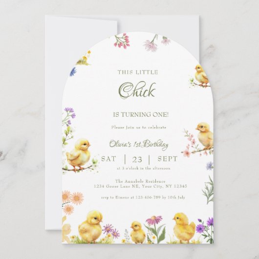 チキン1歳の誕生日このシックは1人の誕生日 招待状 (正面)