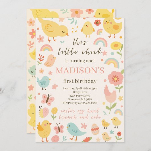 チキン1st誕生日パーティの招待状 招待状 (正面/裏面)