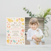 チキン1th誕生日パーティーフォト招待状 招待状 (スタンド正面)