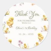 チキン1th誕生日ファーム動物誕生日感謝してい ラウンドシール (正面)